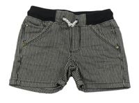 Čierno-biele pruhované kraťasy s úpletovým pasom