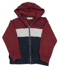 Vínovo-sivo-tmavomodrá prepínaci mikina s nápisom a kapucňou H&M