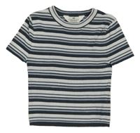 Bielo-šedomodro-svetlomodré pruhované rebrované úpletové tričko H&M