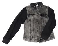 Sivo-čierna rifľová bunda s teplákovymi rukávy &Denim