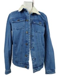 Nové - Pánska modrá rifľová bunda s kožúškom Boohoo