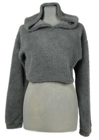 Dámská šedá chlupatá crop mikina s kapucí