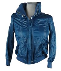 Dámska modrá šušťáková crop bunda s ukrývací kapucňou