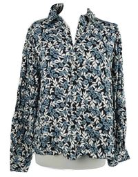 Dámská černo-modro-bílá kytičkovaná halenka Primark 