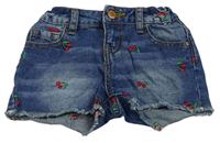 Modré rifľové kraťasy s třešněmi Denim Co.