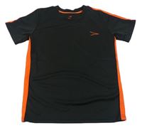 Čierno-oranžové športové tričko s potlačou
