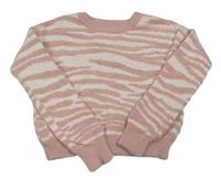 Bielo-ružový vzorovaný crop sveter zn. Primark