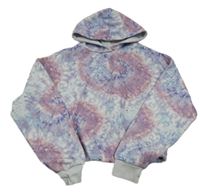 Fialovo-modro-ružová batikovaná crop mikina s kapucňou zn. Primark