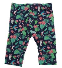 Tmavomodré legíny s listy s ptáčky Topomini