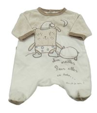 Béžovo-biely zamatový overal s obrázkom