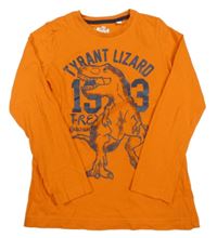 Oranžové triko s dinosaurem a nápisem C&A