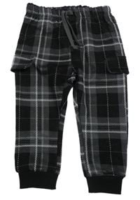 Černo-šedo-bílé kostkované cargo tepláky Ergee