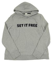 Světlešedá mikina s nápisem a kapucí 