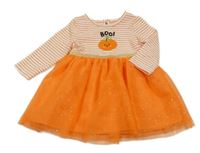 Oranžovo-biele pruhované šaty s tylovou sukní a tekvicou Primark