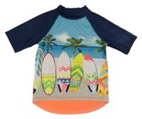 Tmavomodro-růžovo-barevné UV tričko se surfy H&M