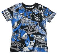 Čierno-modro-biele vzorované tričko H&M