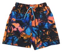 Čierno-modro-oranžové plážové kraťasy s palmami zn.Sun project