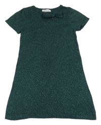 Tmavozelené třpytivé svetrové šaty s mašlí H&M