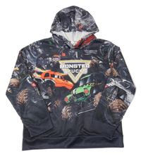 Čierno-farebná mikina s monster truck a kapucňou
