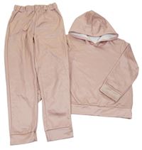 2 Set - Světlerůžová mikina s kapucí + cuff tepláky 