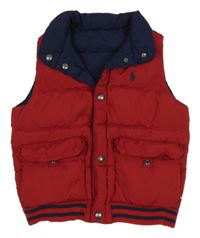 Červeno-tmavomodrá šusťáková oboustranná zateplená vesta Ralph Lauren