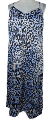 Dámske modro-čierno-béžové vzorované saténové šaty Et Vous