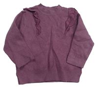 Fialový rebrovaný sveter s madeirou Zara
