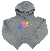 Šedá crop mikina s kapucí Nike