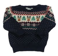 Tmavomodro-béžový sveter so vzorom a sobmi Primark