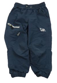 Tmavomodré šušťákové cuff nohavice s nápisom