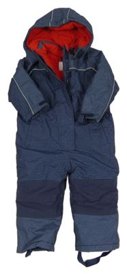 Tmavomodro-pruhovaná šusťáková zimní kombinéza s kapucí