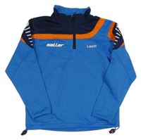 Modro-tmavomodro-oranžová športová mikina s výšivkou