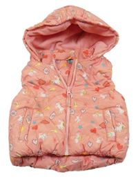 Lososová šusťáková zateplená vesta s obrázky a kapucí Kiki&Koko