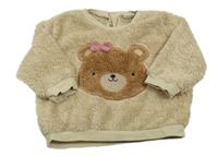 Béžová chlpatá mikina s medvěďom Next