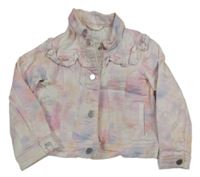 Svetloružová batikovaná rifľová bunda s volánikmi Next