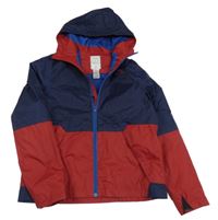 Tmavomodro-bordó šusťáková jarní funkční bunda s kapucí Quechua