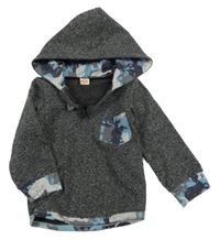 Čierno-sivá melírovaná mikina s vreckom a kapucňou