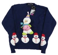 Nové - Tmavomodrý sveter s 3D sněhulákem