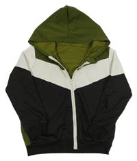 Čierno-bielo-zelená športová prepínaci mikina s kapucňou