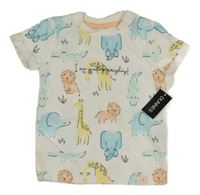 Nové - Bílé tričko se zvířaty Dunnes