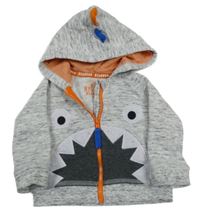 Sivá melírovaná prepínaci mikina so žralokom a kapucňou F&F