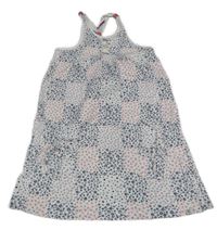 Bielo-tmavomodro-ružové kvetované bavlnené šaty