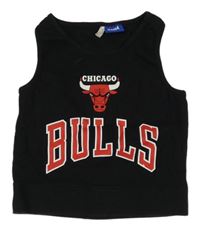 Černý žebrovaný crop top s potiskem - Chicago bulls