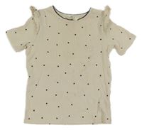 Béžovo-čierne bodkovaná é rebrované tričko H&M