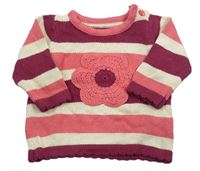 Ružovo-smotanový pruhovaný sveter s kvietkom Nutmeg