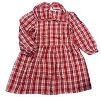 Červeno-jahodovo-smotanové kockované šaty s golierikom H&M