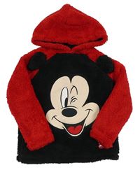 Čierno-červená chlpatá mikina s Mickeym a kapucňou zn. C&A