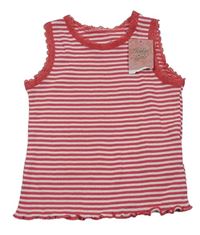Růžovo-bílý pruhovaný žebrovaný top s krajkou Matalan