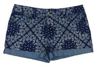 Tmavomodré vzorované rifľové kraťasy Denim