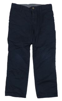 Tmavomodré plátenné slim fit nohavice H&M